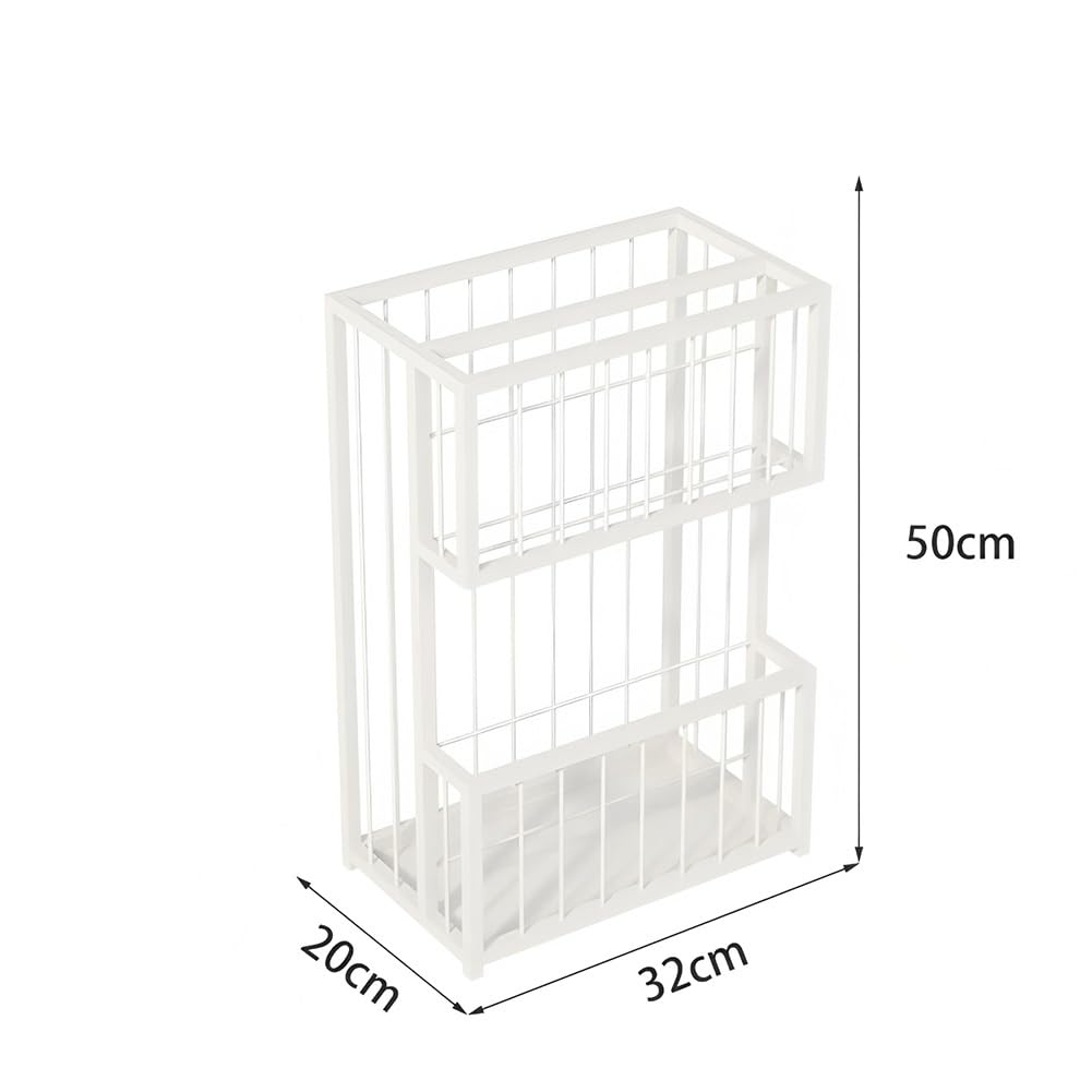 Zfmnoyev Metal Umbrella Holder with Drip Tray, Heavy Rectangular Umbrella Holder Organizer, Large-Capacity Standing Umbrellas Stand, for Home/Entryway/Office/Hotel/Supermarke(White,32x20x50 cm)
