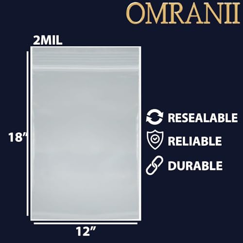 Reclosable Zip Poly Bags, 2Mil 12" X 18" & 100 Bags | LDPE Material, Clear Plastic with Resealable Lock Seal Zipper | Resealable Zip Top Lock For Travel, Storage, Packaging & Shipping2
