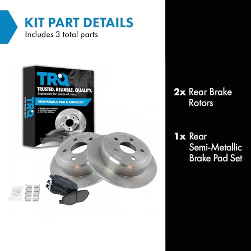 Image of TRQ Rear Brake Pad and Rotor Set Semi Metallic Solid Rotors | For 2007-2017 Jeep Wrangler 2018 Wrangler JK