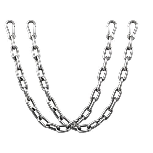 2 Pack Stainless Steel Gate Chain Lock 5/32 x 28 Premium Chain Link Gate Latch with Double-Ended Carabiners for Horse Goat Cattle Pet Cage & Outdoor Fence