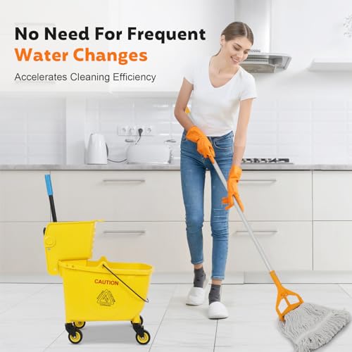Image of FAHKNS Commercial Mop Bucket with Wringer, 35 Quart Industrial Mop Bucket with Commercial Mop, [No Need to Change Water Frequently], Mop and Bucket Set