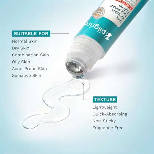 Image of Pilgrim 10% Vitamin C Face Serum Roll-On for Glowing Skin with Niacinamide & Glutathione, Kakadu Plum | Reduces Dark Spots, Brightening Serum for Even Skin Tone | For All Skin Type - 25ml