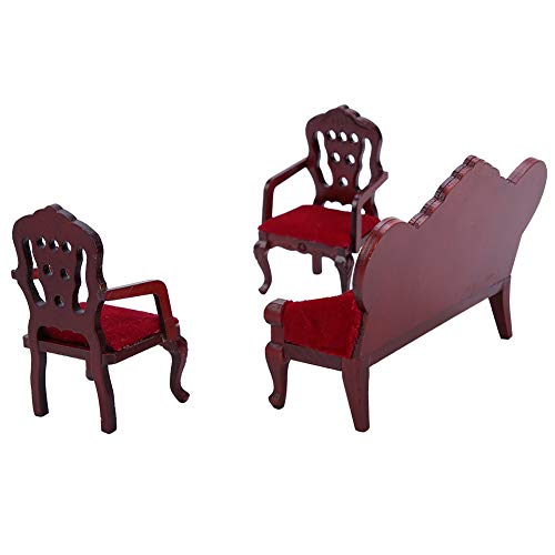 Miniaturas de casa de bonecas, móveis de casa de bonecas realistas para sala de estar, sofá de madei