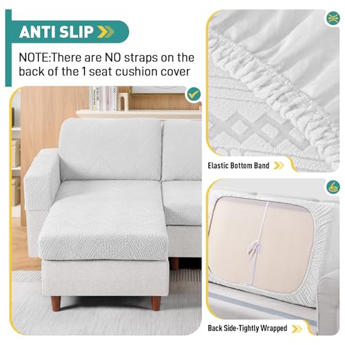 Ruaozz Couch Cushion Covers for Sectional Sofa Stretch Seat Cushion Covers Washable Sofa Slipcovers for L Shaped Soft Furniture Protector Pet Friendly (2 PC Seat + 1 PC Chaise Cover, Ivory) — view 5