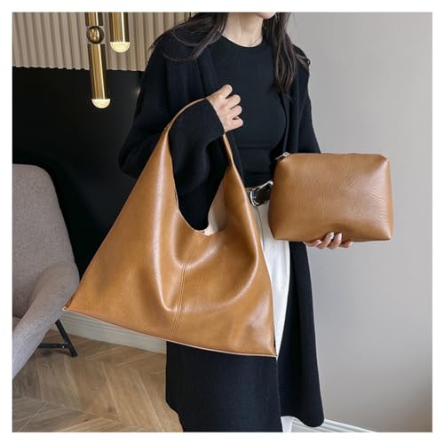 Slouchy Hobo Bags for Women Tote Bag Retro PU Leather Crossbody Bag Soft Shoulder Purses Handbags Large Capacity 2pcs, B Coffee2