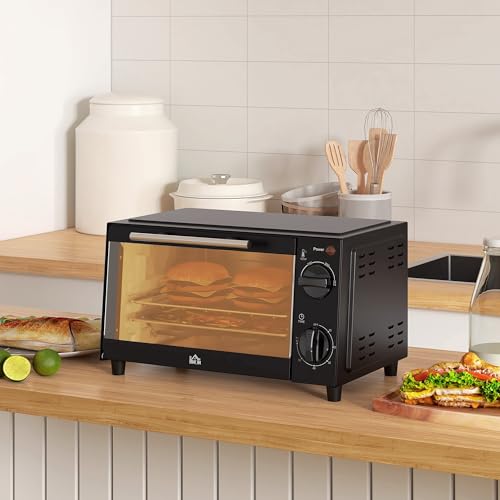 Miniatura 8 de Homcom Horno Eléctrico De Sobremesa Horno Sobremesa De 9l 750w Con Temperatura Ajustable Hasta 230 C Temporizador 60min Y Bandeja Para Hornear Parrilla Negro