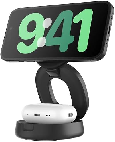 Belkin Wireless Portable Charger, 2-in-1 Convertible Wireless Charging Station 15W, MagSafe-Compatible Qi2 Charger for iPhone 16 & AirPods with Weighted Non-Slip Base, 30W Charger Included - Black - 4