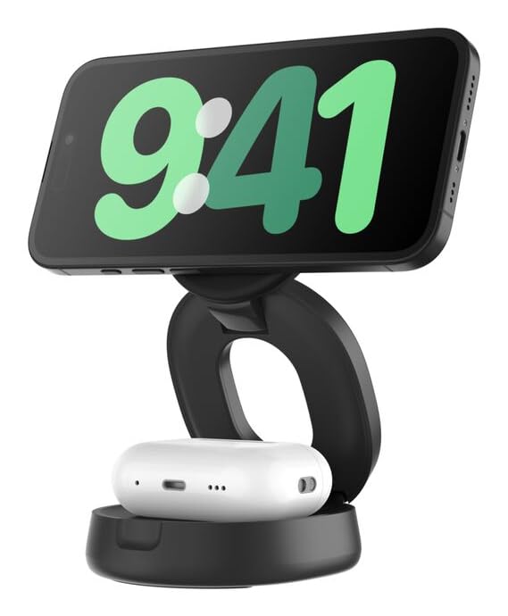 Belkin BoostCharge 2-in-1 Induktive Ladestation mit Qi2, 15W, MagSafe-kompatibles Ladegerät, Kabellose, Kompakte, Verstellbare… – Ansicht 4