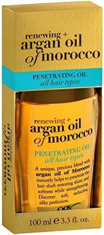 OGX Renewing + Argan Oil of Morocco Penetrating Hair Oil Treatment, Moisturizing & Strengthening Silky Hair Oil for All Hair Types, Paraben-Free, Sulfated-Surfactants Free, 3.3 fl oz