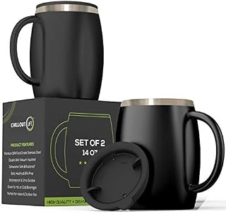 Stainless Steel Insulated Coffee Mugs Set of 2 (14oz) – Double Wall Coffee