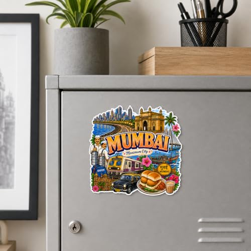 Image of Zesta Wooden Fridge Magnets Set | Refrigerator Decor Magnets for Kitchen | India Souvenir Fridge Magnet Collection | Wooden Magnet for Fridge Door Decoration (Mumbai)