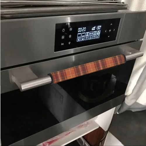 Image of Refrigerator Door Handle Covers Set of 6 Kitchen Electrical Appliances Handle Protector Anti-Slip Fridge Microwave Oven Accessories for Autumn Decor, Fall Orange Plaid