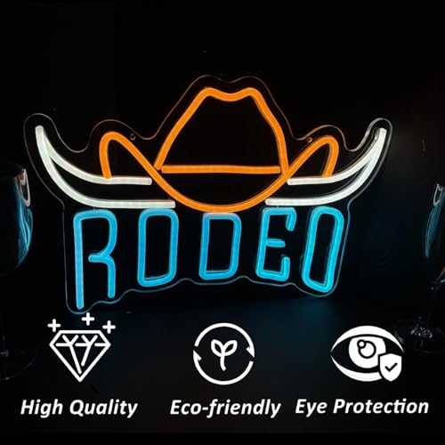 Image of Texas Neon Sign Cowboy Light Signs for Wall Decor LED RODEO Lights up Signs for Man Cave Bar Pub Bedroom Neon Western Signs Gift for Men Boys Birthday Wall Art