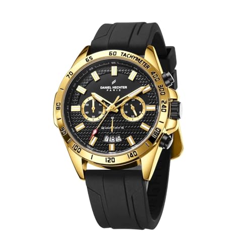 Image of Daniel Hechter Paris Pantheon Collection Pantheon Collection Unique Multifunctional Watch for Men with Textured Round Dial Silicon Strap & Date Indicator-DHM1010