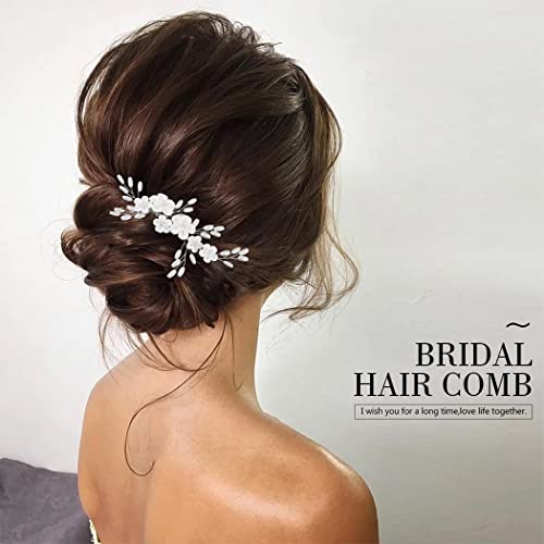 Latious Flower Bride Wedding Hair Comb Silver Pearl Bridal Hair Clip Hair Piece Hair Accessories For Women And Girls #TOP2