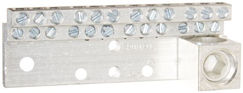 Neutral Bar and Neutral Assembly, 225A Neutral Bar, (24) 4-14 AWG Wire Range, 600VAC Voltage, 350 MCM - 6 Lug Size, 1.500