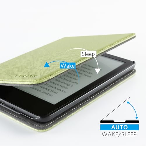 Image of CoBak Case for 6 inch E-Reader - PU Leather Smart Cover with Auto Sleep /Wake & Hand Strap, not Compatible with Kobo Clara, Matcha Green
