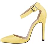  Minetom Escarpins Sandale Bride Cheville Boucle Vernis PU Cuir Bout Pointu Talon Aiguille Chaussure de Soirée Mariage Sexy Mode Talon 11 Cm Femme Jaune EU 38