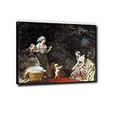  Jean-Honoré Fragonard Les premiers pas Impressions d\'art Reproductions de peintures célèbres Tableaux sur toile Prêt à accrocher Toile murale pour salon 20x26cm Cadre noir