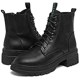 [ziitop] ブーツ レディース スノーブーツ サイドジッパー 秋冬 裏起毛 レースアップ 厚底 ショートブーツ ハイカット 防水 滑らない 女性用 ブラック