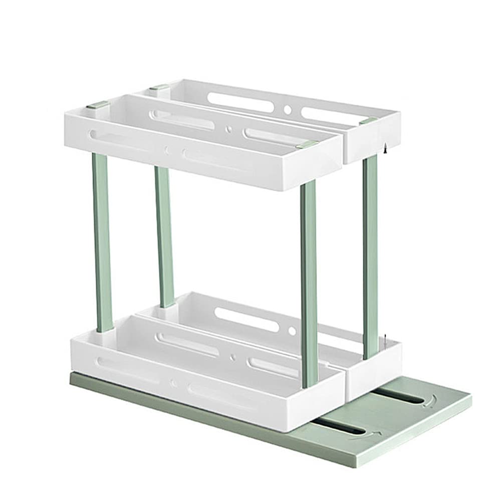MYUYEE Rotating Spice Rack Plastic Seasoning Spice Jar Rack Storage 2 Tier Pull Out Cabinet Organiser - Best For Tidy Spices Herbs - Spice Rack Kitchen Cupboard Pantry Organi(Green-30 * 25 * 15Cm)