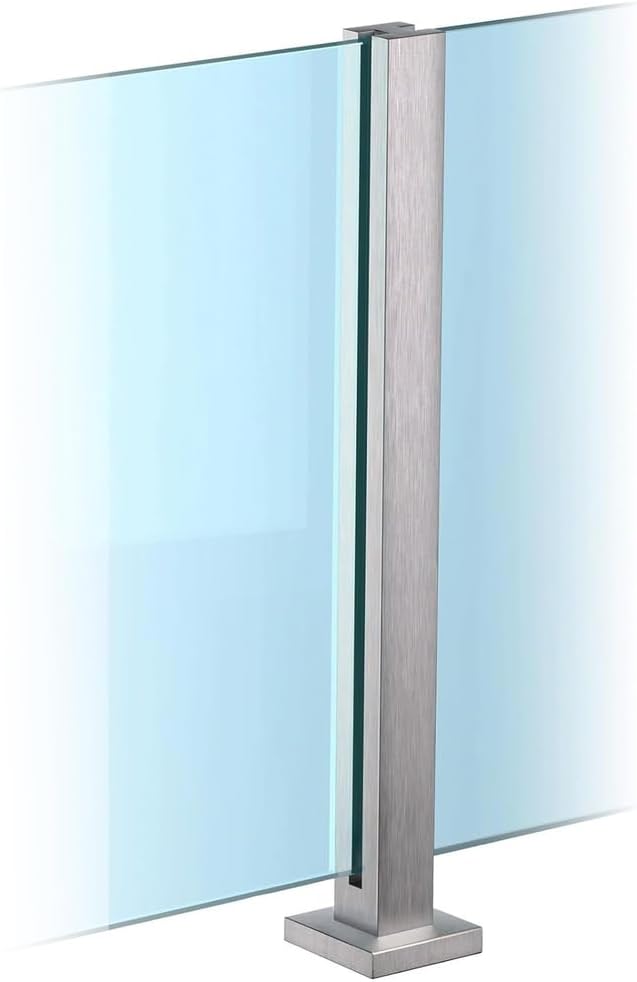 304 Stainless Steel Middle Post for Glass Balustrades,8-13mm Toughened Glass Compatible, 85cm to 105cm (33.5"-41.3") Deck Railing Pole for Stairs & Balconies,Silver~mid Post,85cm