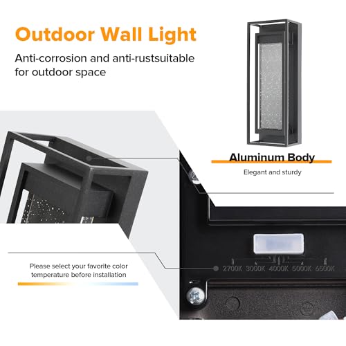 Image of LUTEC 2 Pack Outdoor Wall Light Fixtures, 5 Color Temperature Porch Light Wall Sconce with Crystal Bubble Glass,Waterproof Outdoor Wall Lanterns, Modern Outside Lights for House Front Door Garage