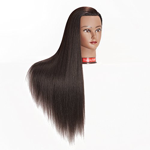 Traininghead 26"-28" Mannequin Head Hair Styling Training Practice Head Manikin Cosmetology Doll Head Synthetic Fiber Hair Hairdressing Training Model with Free Clamp Stand