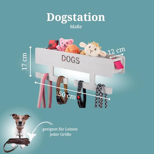 INEXTERIOR Hundegarderobe XL - Leinenhalter mit großer Ablage - Hundezubehör - DOGS - aus Birkenholz - personalisierbar - Made in Germany
