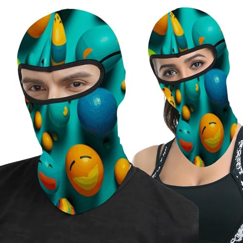 Pasamontañas para hombre y mujer con cara sonriente impresa, balaclava completa para motociclismo, con protección para casco, calentador de cuello y gorro miniatura 1