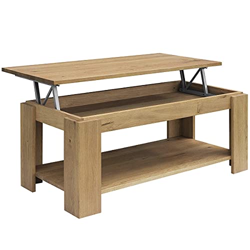 COMIFORT Table Basse relevable - Style Moderne et Porte-revues très Robuste, Bois Massif, fabriqué en Europe, Couleur fumée