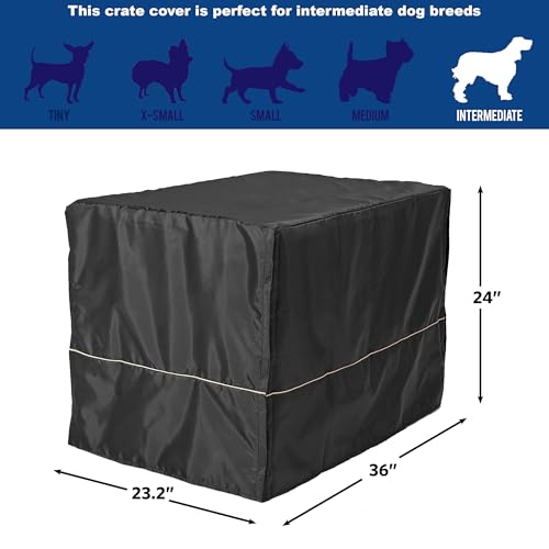 Hundeboxabdeckung, 91 cm, Größe M, Schwarz, Polyester-Sichtschutz für Hundeboxen, passend für die meisten Standard-Boxen, maschinenwaschbar, hilft Bellen & Kauen zu reduzieren