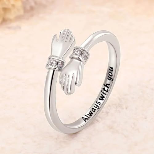 White Gold Plated White Cubic Zirconia Hands Hug Adjustable Engagement Rings Wedding Bridal Band Promise Rings Evening Parties Anniversary Valentine's Day Gifts Eternity Bands for Women4