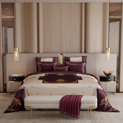 Image of Stoa Paris 300TC UltraSatin Super Size 7 Piece Comforter Set, 274cm x 274cm Ideal for King & Double Bed, Gentle on Skin & Hair, Fade & Wrinkle Resistant, Quick Dry, Coronation - Purple