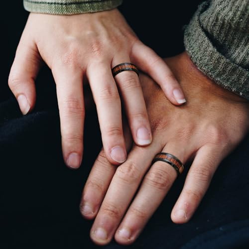 Image of King Will Nature Koa Wood Inlay Tungsten Carbide Wedding Ring 8mm Silver /Black /Gold /Green /Rose Gold /Blue Wedding Band for Men High Polished Anniversary Rings Comfort Fit Size 6-15