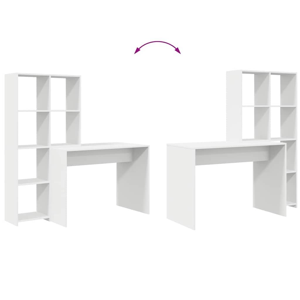 Scrivania bianca con ripiano in legno, 138,5 x 55 x 143 cm, 4 ripiani, scrivania per computer, tavolo da lavoro, scrivania da ufficio, per PC, laptop, home office, salvaspazio e durevole, per