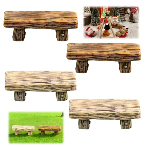 KAHZOR 4 PCS Banc Miniature Vintage pour Jardin de Fées & Maison de Poupées, Mobilier Miniature...