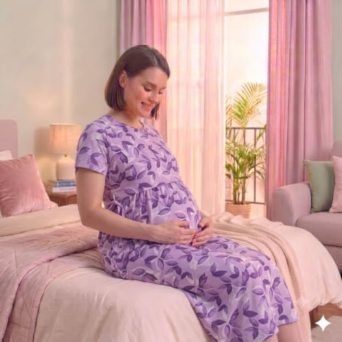 Image of Zero Clothing Feeding Dress for New Moms Casual Loungewear Ankle Length | Cotton Maternity Nighty | Zipless Feeding Dresses for Women | Pregnancy & Nursing Wear