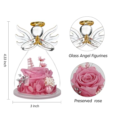Image of Preserved Flowers for Delivery Prime,Birthday Gifts for Women Mom Grandma | Christmas Rose Gifts for Women Mom Her,Glass Angel Figurines with Forever Preserved Flower Inside,Rose Gift Stocking Stuffers