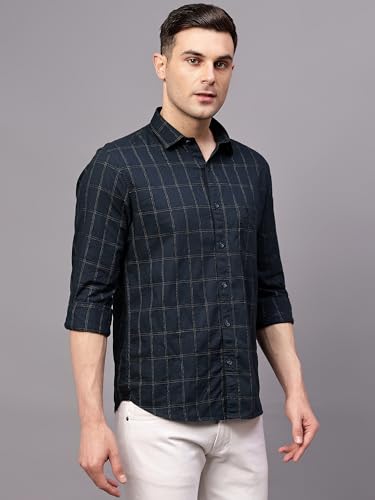 Image of Cantabil Checkered Shirt Collar Full Sleeve Regular Fit Casual Shirt for Men with Pocket | Viscose Casual Shirt for Men | Casual Wear Shirts for Men (P MSHC00832)