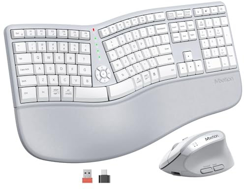 Image of MEETION Wireless Ergonomic Split Keyboard Vertical Mouse Combo, Full Size Rechargeable Keyboard with Wrist Rest for Windows Mac Laptop Desktop, Gray