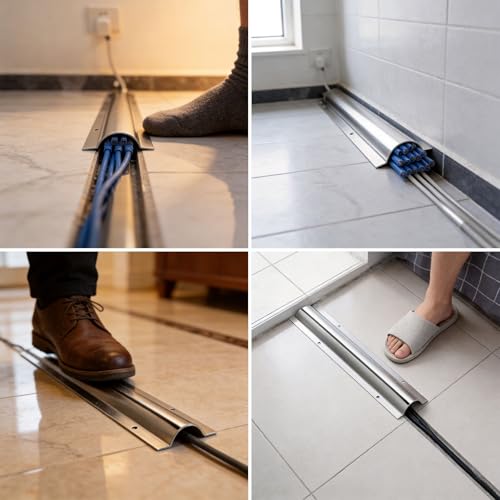 Canaleta para cables de acero inoxidable de 39,4 pulgadas, con tornillos, media redonda plateada para oficina, almacén, fábricas y espacios de trabajo (2 piezas) miniatura 6
