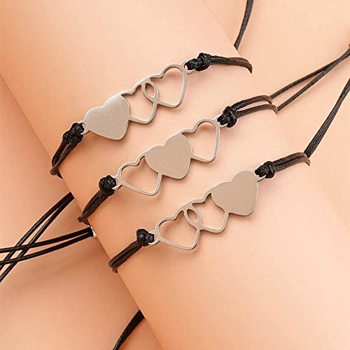 Image of 2 /3 /4 Pcs Handmade Sister Wish Bracelets Heart Charm Matching Bracelets With Card Back To School Gift Big Middle Little Sisters Bracelet Friendship Bracelets BFF Gift