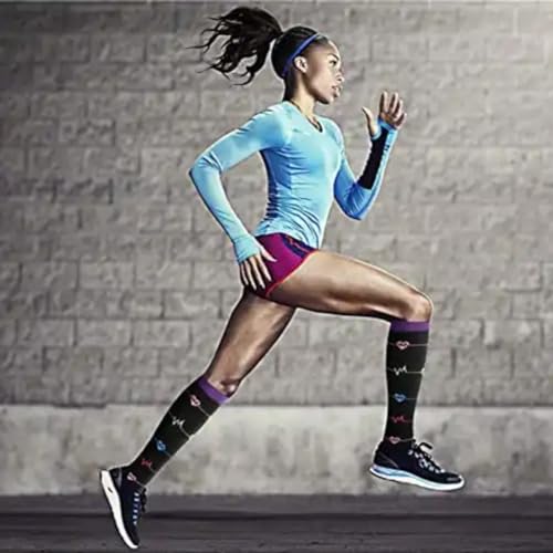 Meia De Compressão Esportiva Divertida Colorida Cano Alto Corrida Ciclismo Crossfit (G/GG (37 a 40),