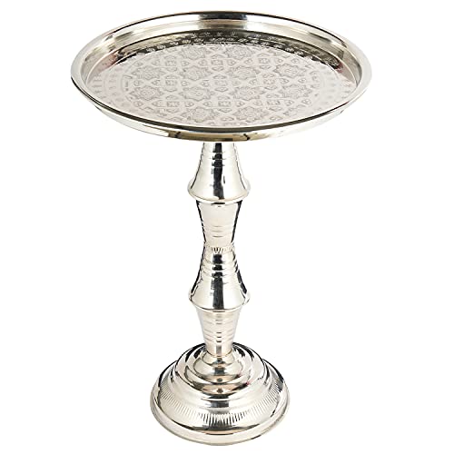 Table basse ronde marocaine Fasla - Diamètre : 38 cm - Table de salon orientale avec cadre pliable vintage en laiton - Table d'appoint en laiton argenté