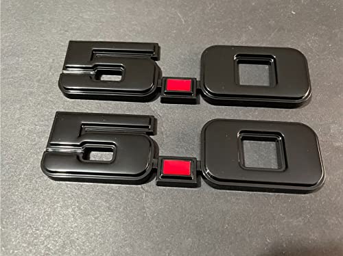 Image of 2Pc 5.0 Emblem Liter Door 3D Fender Side Adhesive Badge Plate Right Left Sticker Replacement for 1979-1993 150 (Black Red)