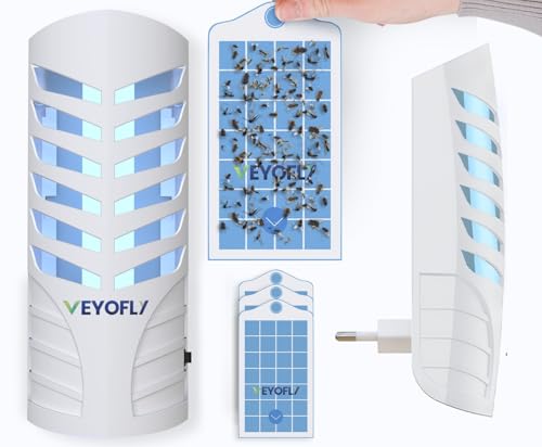 VEYOFLY Fruchtfliegenfalle für Innenräume, 1 Gerät + 3 Nachfüllungen. Zieht Fliegen, Mücken und Fliegende Insekten mit sicherem Licht an und beseitigt sie. Ideal für Zuhause, einfach und effektiv.