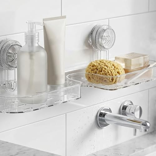 Organizador de baño sobre el lavabo transparente con estante de ventosa 5