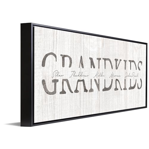 Grandkids Personalized Art Gift for Grandparents Whitewashed Wood 135×325 Framed Canvas