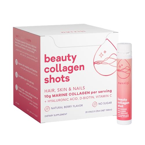 Nutrili Marine Collagen Shots (20) | Hair Skin & Nails | 10g Marine Collagen Hyaluronic Acid Biotin & Vitamin C